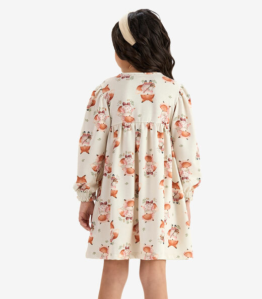 Vestido Manga Longa em Malha Soft Touch Rovi Kids Bege