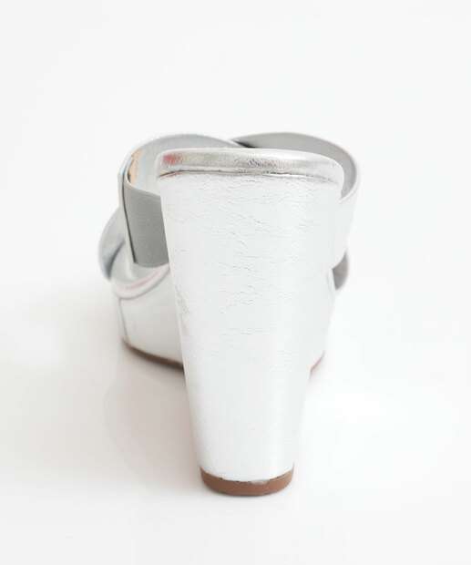 Tamanco Feminino Salto Plataforma Metalizado Moleca Prateado