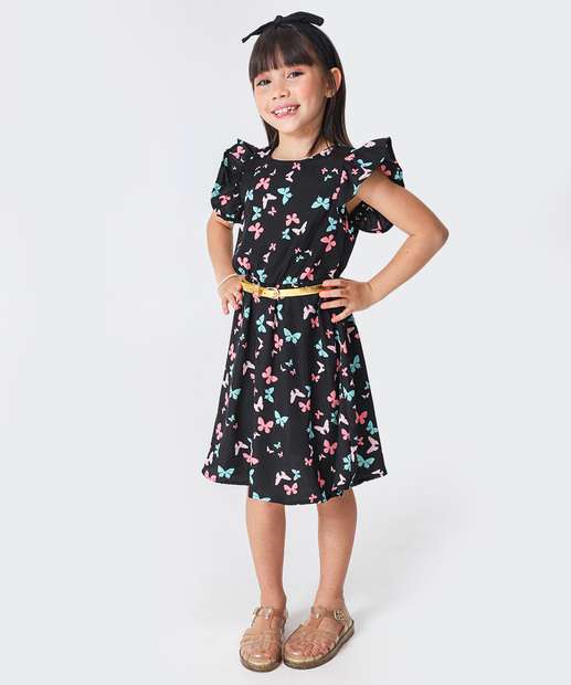 Image_Vestido Infantil Borboletas Babado Preto Marisa Tam 4 a 10