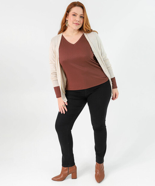 Blusa Plus Size Feminina Canelada Marisa Marrom