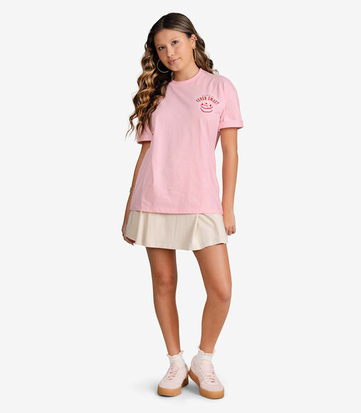T-Shirt Feminina Meia Malha Com Estampa Minty Rosa