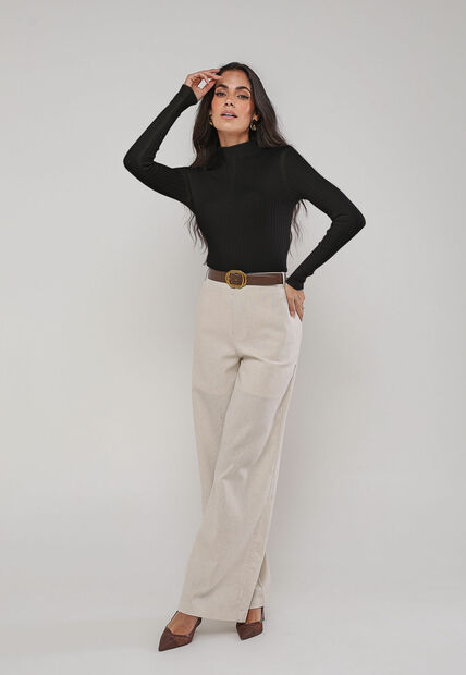 Blusa de Tricot Canelado Gola Alta Preto Salvatore