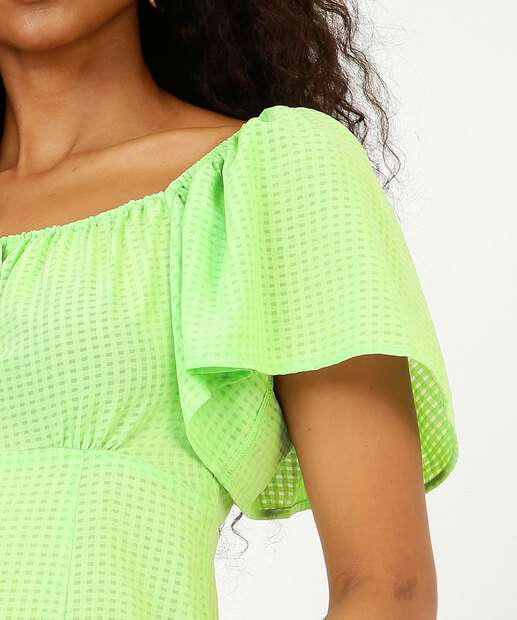 Blusa Feminina Chiffon Xadrez Manga Curta Marisa