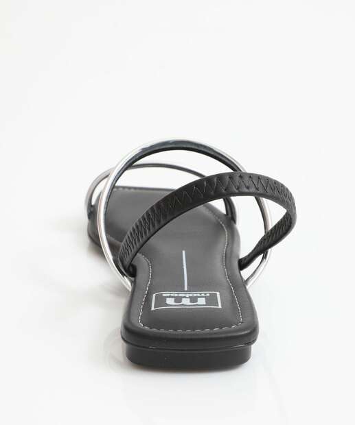 Sandália Feminina Rasteira Metalizada Moleca Preto