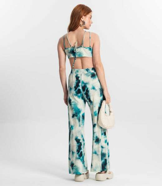 Calça Juvenil Pantalona Em Ribana Canelada Minty Verde