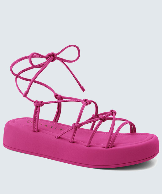 Sandália Flatform Feminina Tiras Amarração Ramarim 