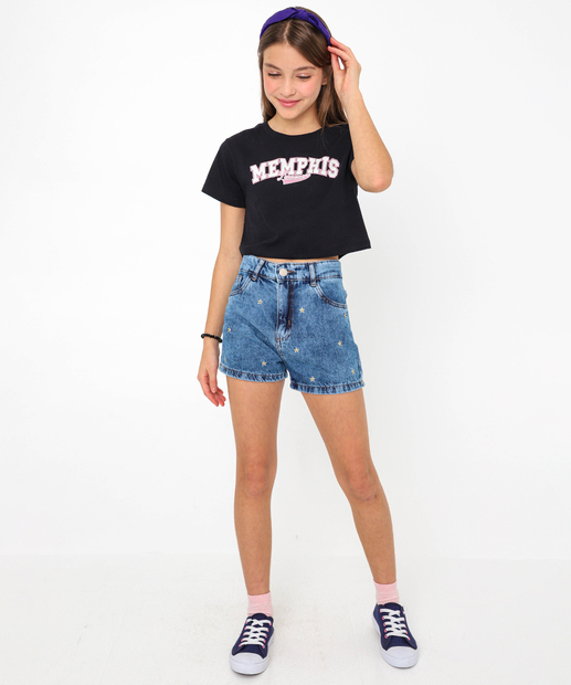Blusa Juvenil Cropped College Marisa Tam 10 a 16 Preto