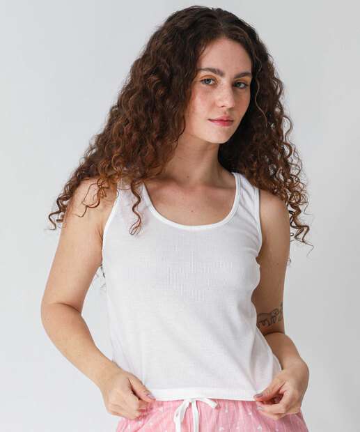 Pijama Feminino Corações Sem Manga Marisa Rosa