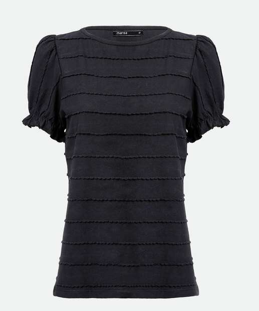 Blusa Feminina Textura Manga Curta Bufante Marisa