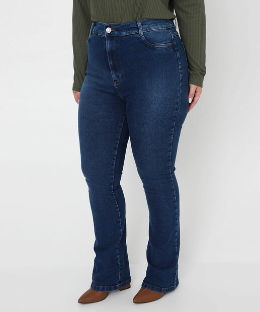 Calça Plus Size Feminina Bootcut Jeans Sawary Azul