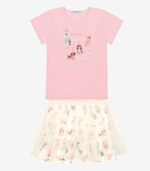 Conjunto Infantil Blusa Com Shorts Saia Trick Nick Rosa