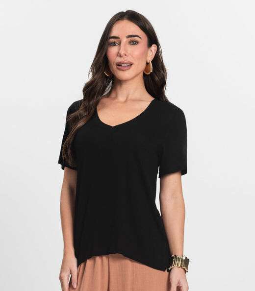 Blusa Feminina Manga Curta Decote V Endless Preto