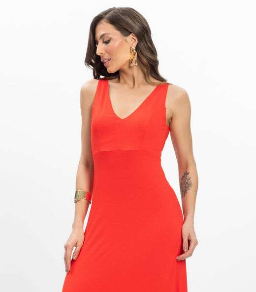 Vestido Feminino Longo Visco Maquinetada Endless Laranja