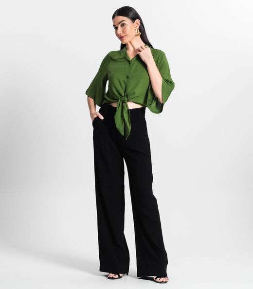Camisa Feminina Cropped Com Nó Select Verde