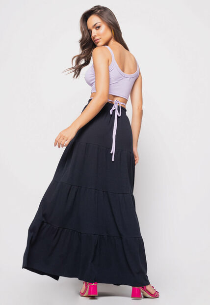 Cropped  Regata Com Tiras Malha Canelada Lilás