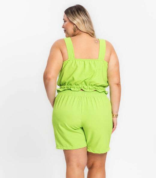 Shorts Feminino Plus Size Crepe Light Secret Glam Verde