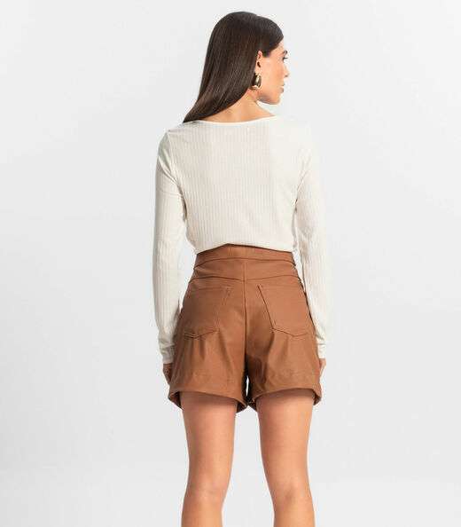 Shorts Feminino Courino Sintético Endless Marrom