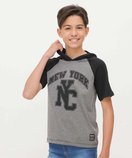 Camiseta Juvenil Manga Curta Capuz MR Tam 10 a 16 
