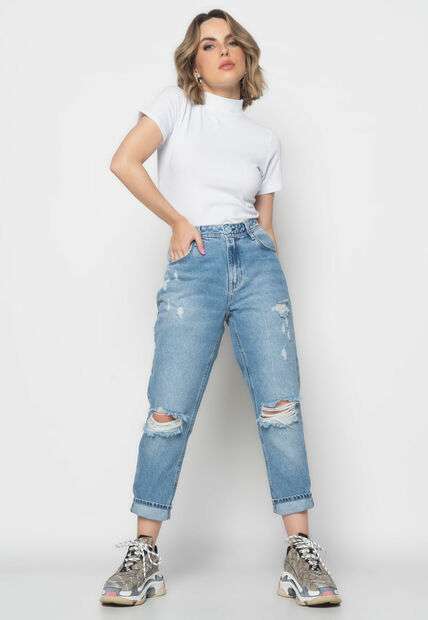 Blusa  Gola Alta Malha Canelada Branco