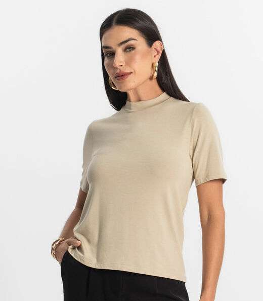 Blusa Feminina Básica em Malha Visco Rovitex Bege