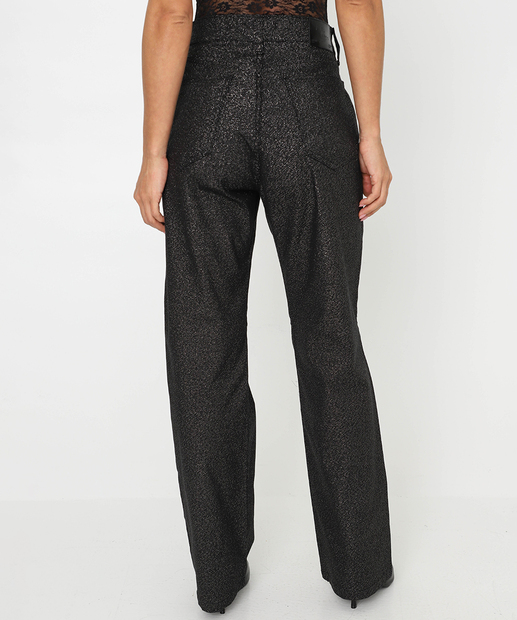 Calça Feminina Sarja Reta Brilho Lurex Azul