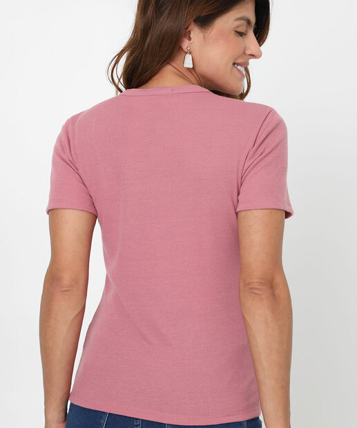 Blusa Feminina Canelada Manga Curta Marisa Rosa