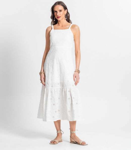 Vestido Midi Em Laise Floral Endless Bege