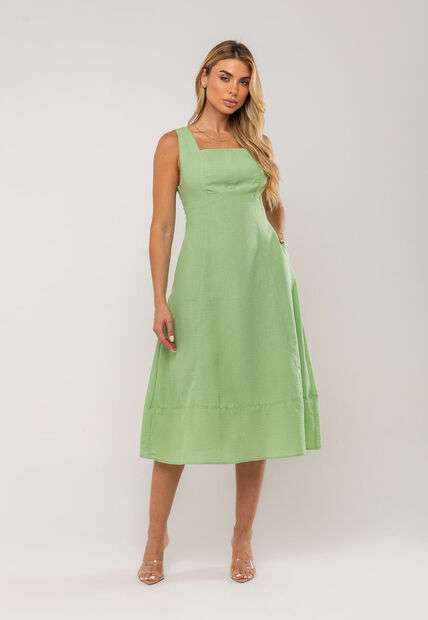 Image_Vestido Midi Decote Reto e Alça Larga Verde Salvatore