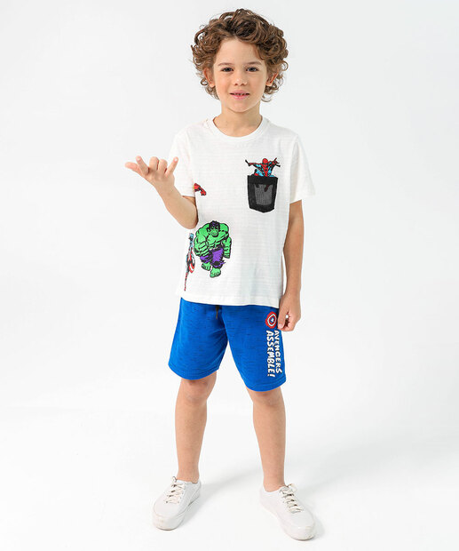 Camiseta Infantil Vingadores Marvel Tam 4 a 10 Off White 