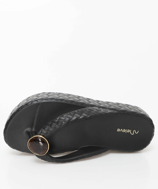Tamanco Feminino Flatform Tiras Textura AT667 Preto