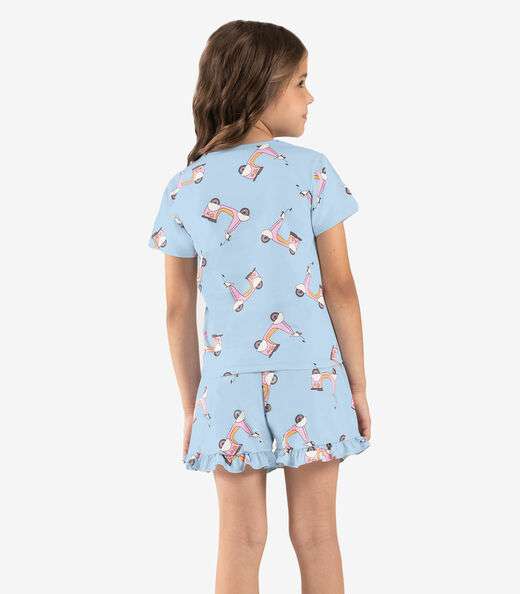 Pijama Infantil Menina Meia Malha Rovi Kids Azul