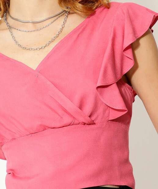 Blusa Cropped Feminina Babado Lastex Marisa