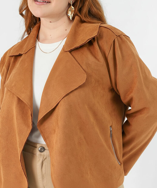 Jaqueta Plus Size Feminina Biker Suede Marisa Bege