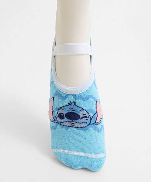 Meia Sapatilha Feminina Estampa Stitch Azul