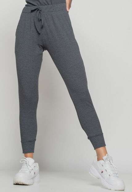 Kit 2 Calças  Jogger Comfy Malha Canelada Preta e Grafite