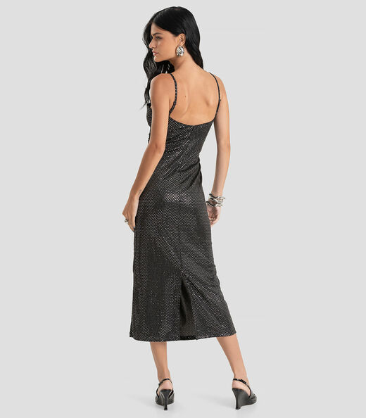 Vestido Feminino Longo em Malha Lantejoula Dianna Preto