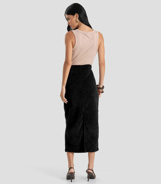 Saia Midi Feminina em Tricot Glow Shine Dianna Preto