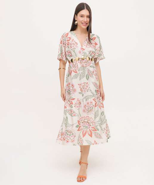 Image_Vestido Midi Feminino Cinto Estampa Flores Marisa