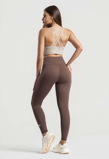 Top Fitness Alças Cruzadas com Zíper e Bojo Poliamida Bege Wemood