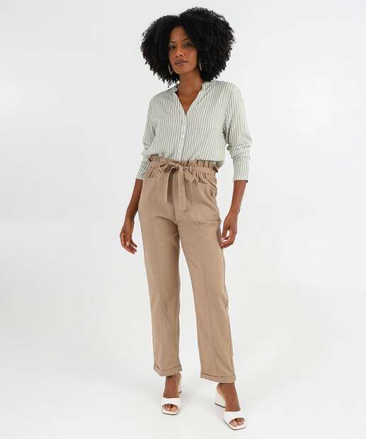 Camisa Feminina Listrada Manga Longa Marisa Verde