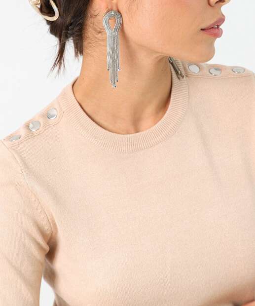 Blusa Feminina Tricô Manga Curta Marisa Bege