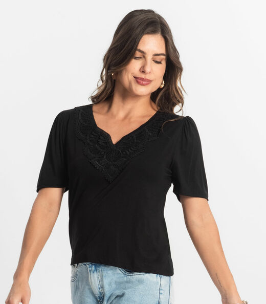Blusa Feminina Manga Curta Viscotorcion Select Preto