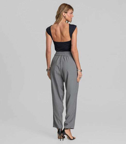 Calça Pantalona Feminina Em Alfaiataria Dianna Cinza
