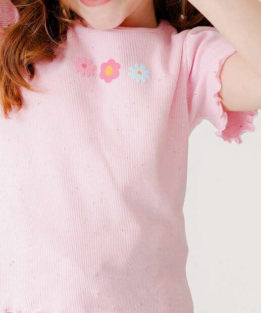 Blusa Infantil Canelada Manga Curta Marisa Tam 4 a 10