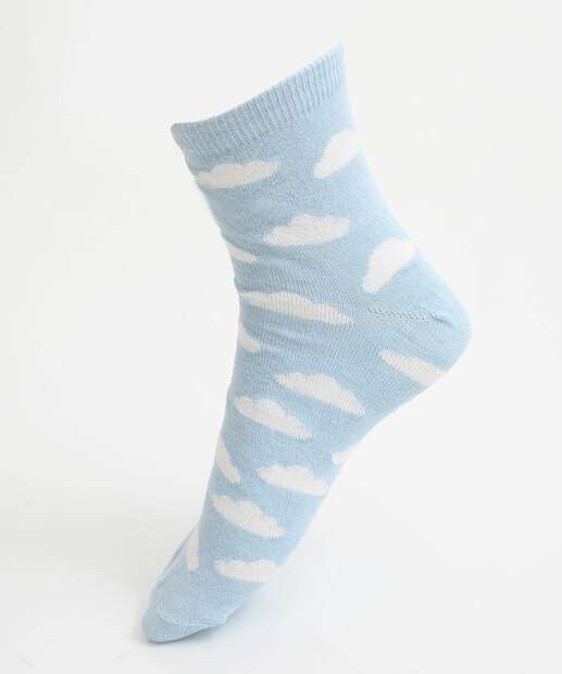 Meia Cano Longo Feminina Estampa Nuvem Marisa Azul