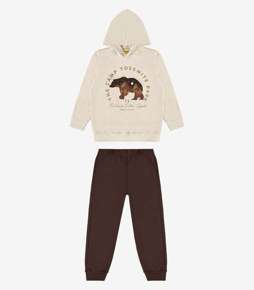 Conjunto Blusão Com Capuz E Calça Rovi Kids Bege
