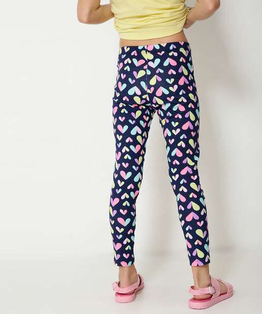 Calça Infantil Legging Cotton Estampa Corações Tam 4 a 10