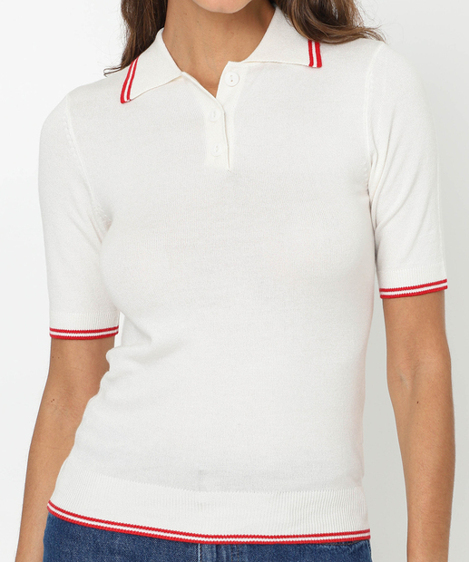 Blusa Feminina Polo Tricô Botões Marisa Off White