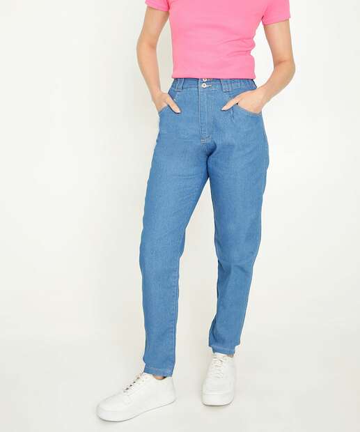Calça Jeans Reta Slouchy Feminina Bolsos Biotipo