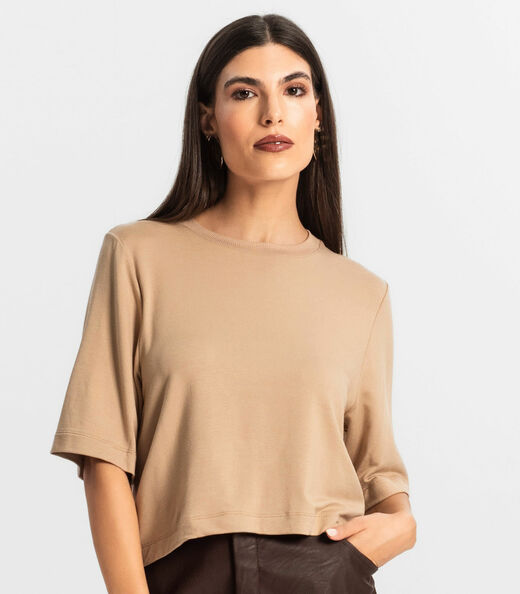 Blusa Feminina Manga Curta em Molecotton Endless Marrom